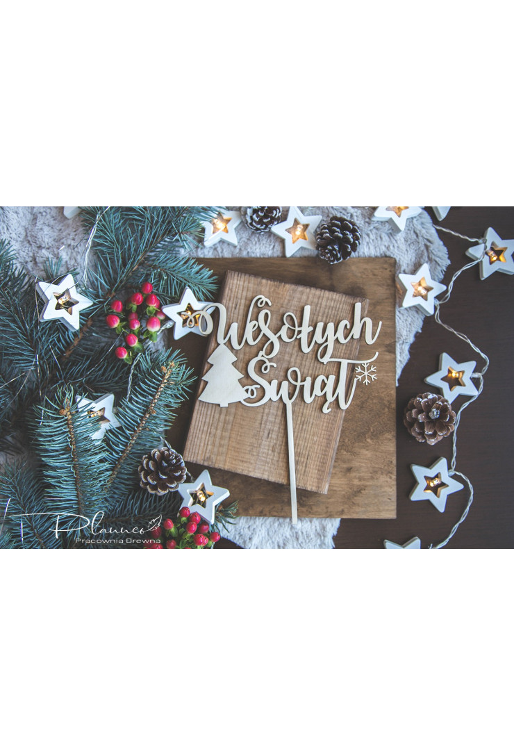 Drewniany topper Wesołych Świąt