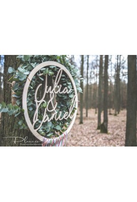 Obręcz imiona Pary Młodej ze wstążkami