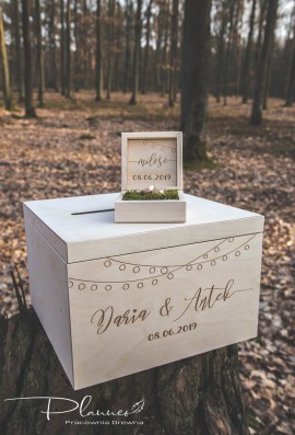 Grawerowany komplet skrzynka na koperty oraz pudełko na obrączki