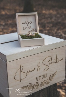 Grawerowany komplet skrzynka na koperty oraz pudełko na obrączki