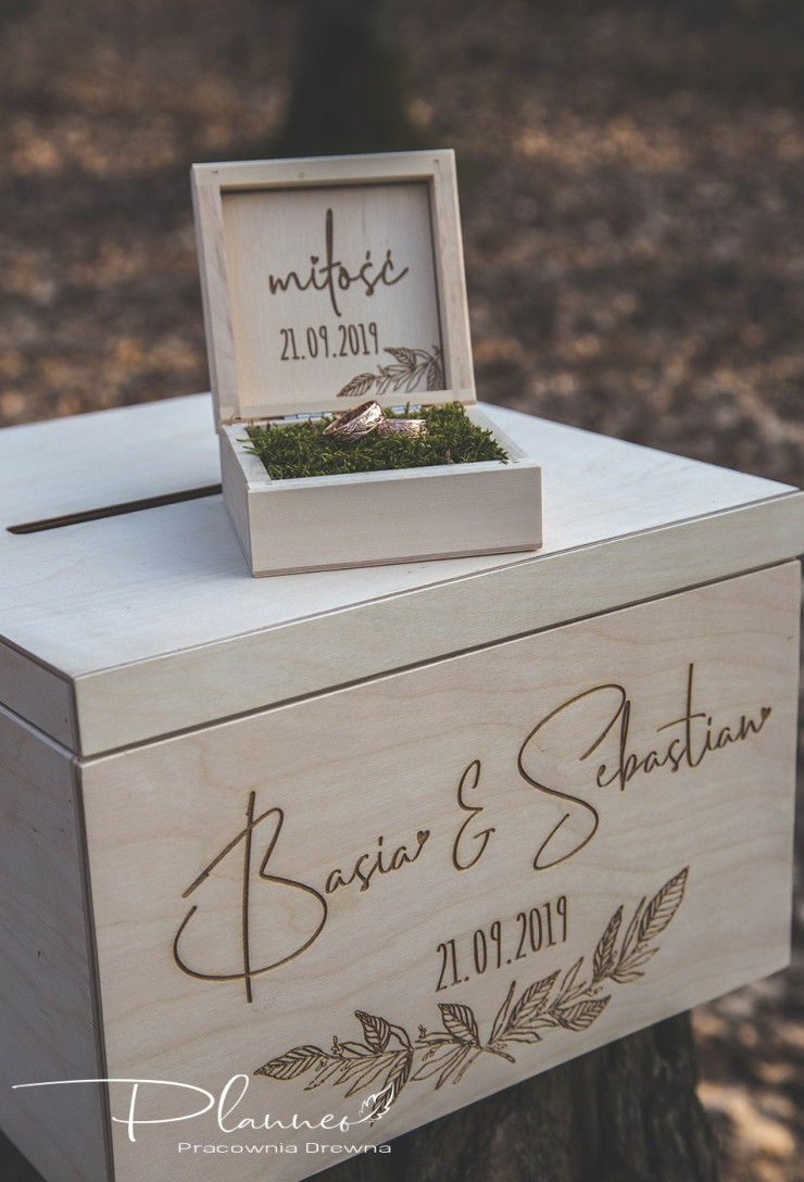 Grawerowany komplet skrzynka na koperty oraz pudełko na obrączki