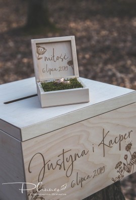 Grawerowany komplet skrzynka na koperty oraz pudełko na obrączki