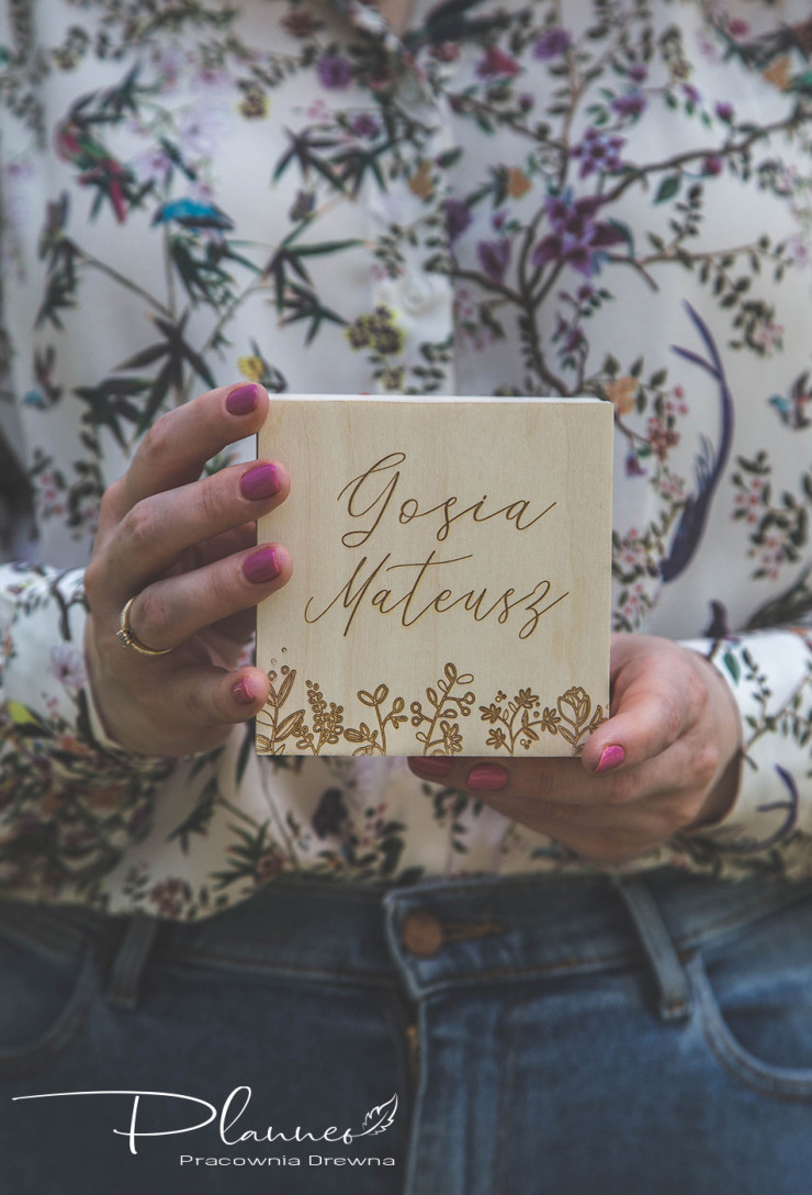 Drewniany grawerowany komplet skrzynka na koperty oraz pudełko na obrączki natura