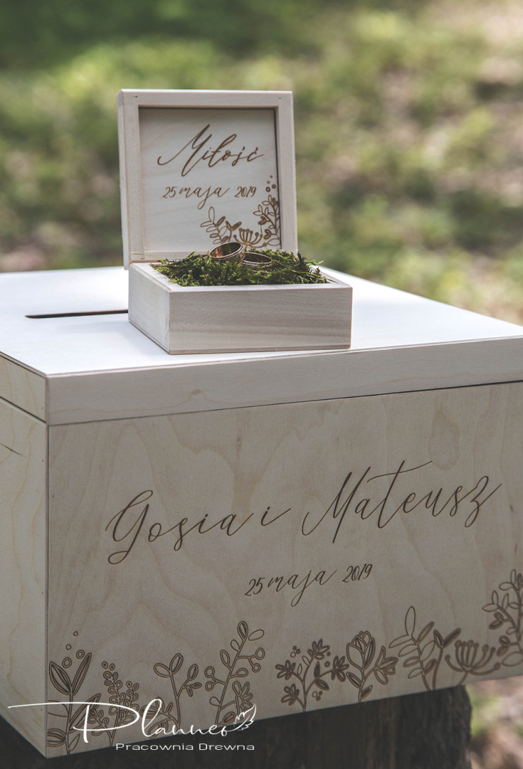 Komplet skrzynka na koperty oraz pudełko na obrączki