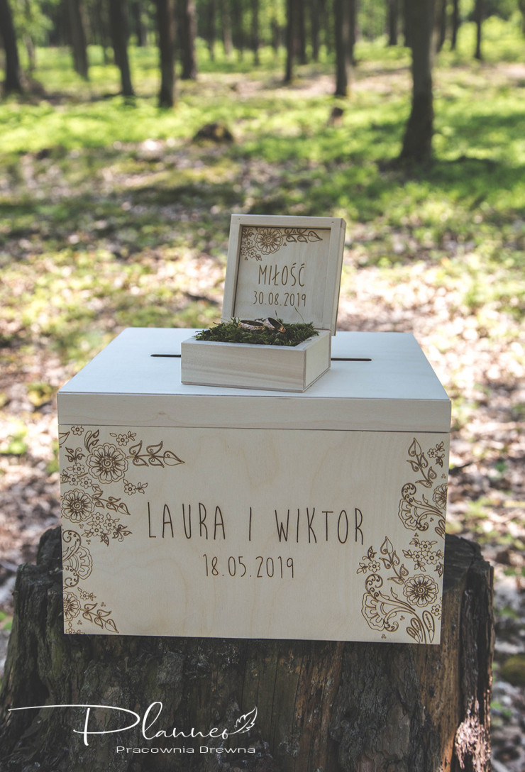 Komplet skrzynka na koperty oraz pudełko na obrączki