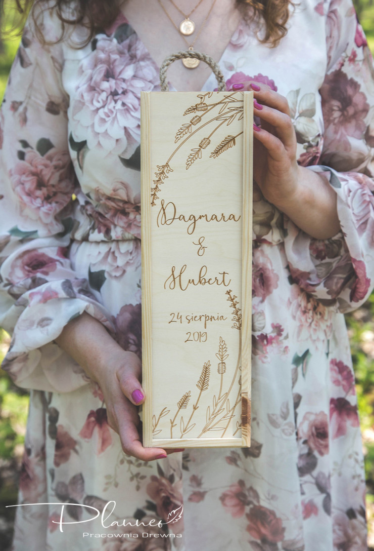 Grawerowana skrzynka na wino lawenda