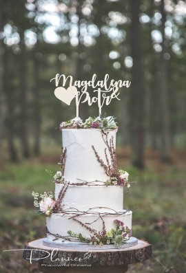 Drewniany topper Imiona Serce