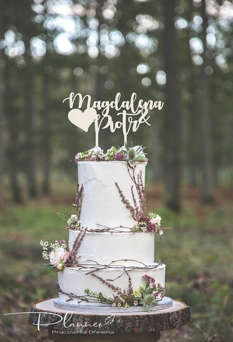 Drewniany topper Imiona Serce