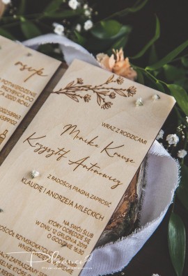 Drewniane grawerowane zaproszenia ślubne