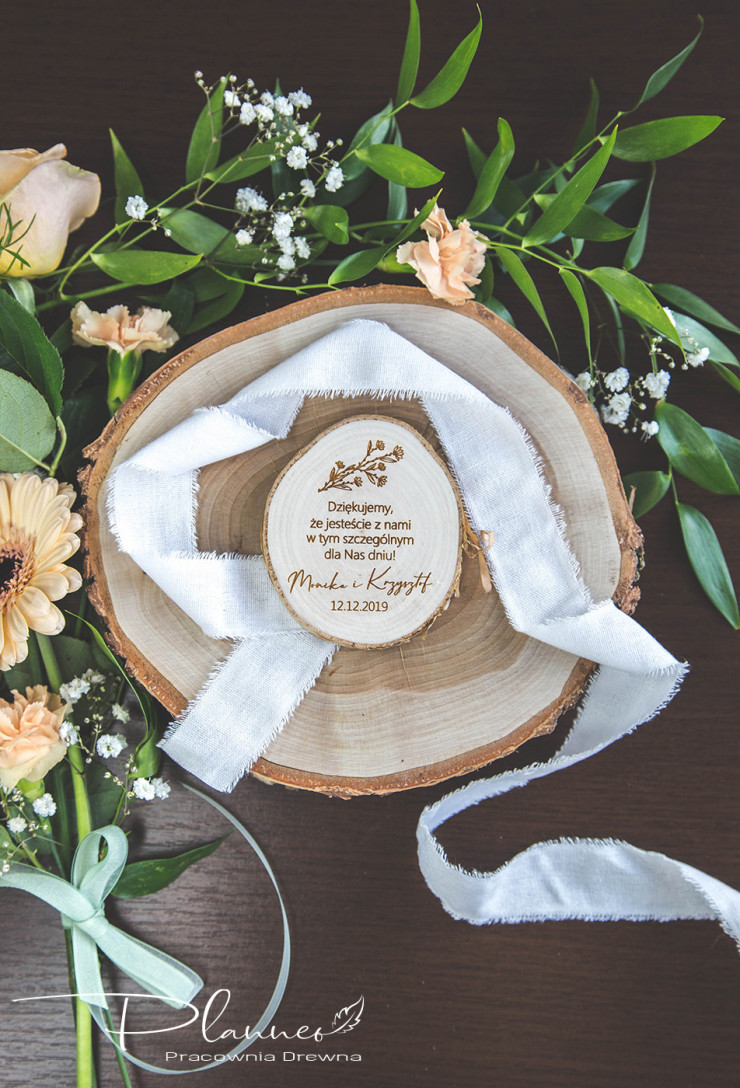 Drewniane grawerowane podziękowanie dla gości magnes