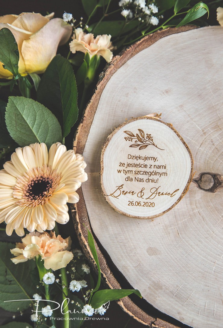 Drewniane grawerowane podziękowanie dla gości magnes