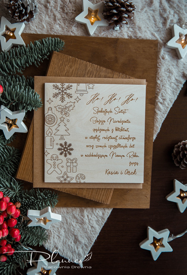 Drewniana kartka świąteczna