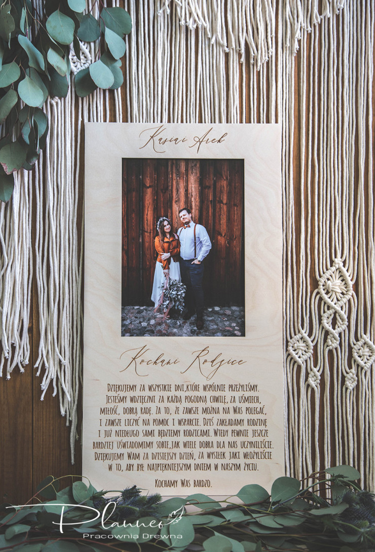 Drewniane grawerowane podziękowania dla Rodziców