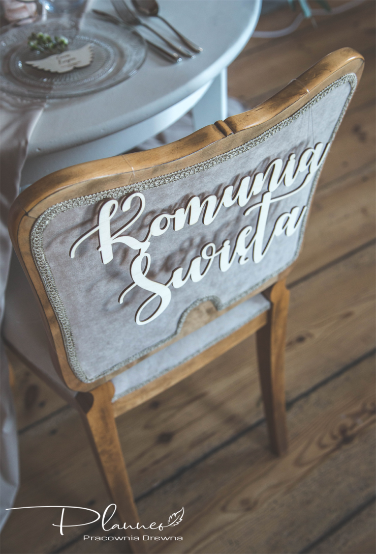 Napis drewniany na krzesło Komunia Święta