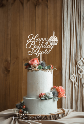 Topper Happy Birthday z muffinką