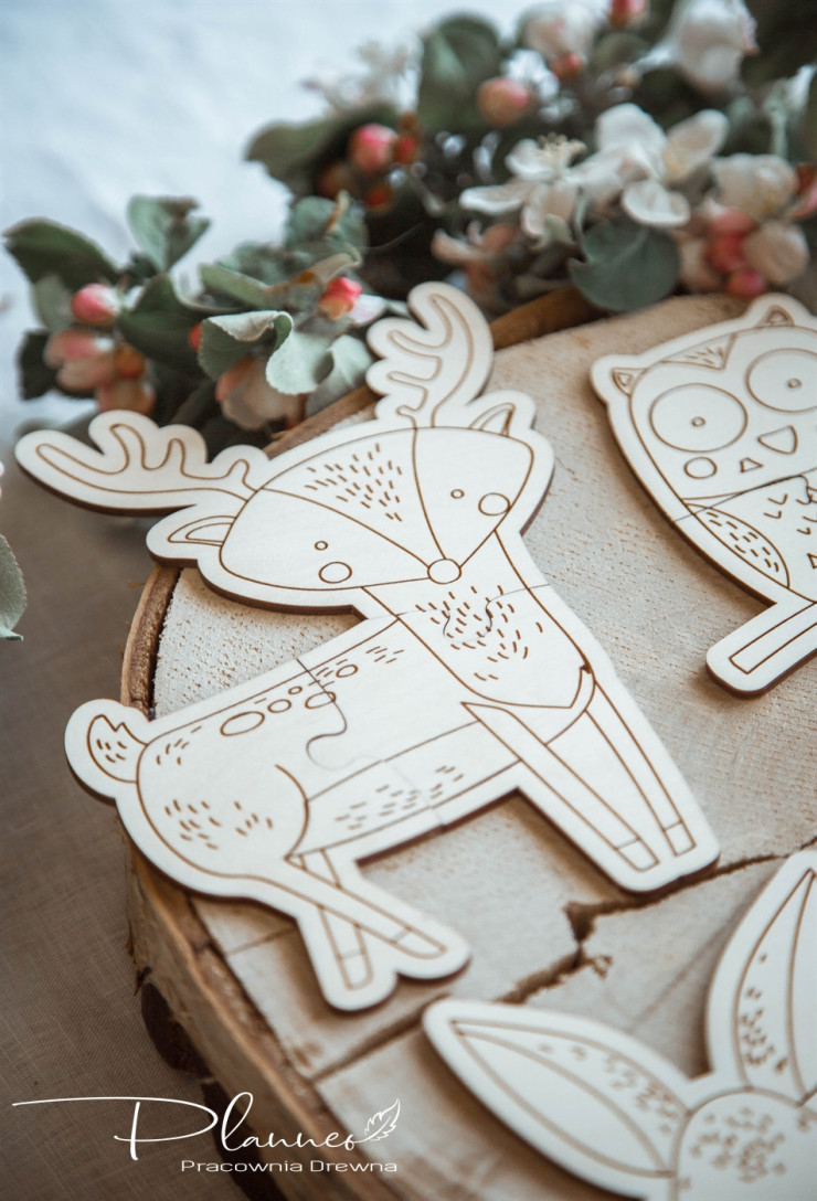 Drewniane Puzzle zwierzęta leśne