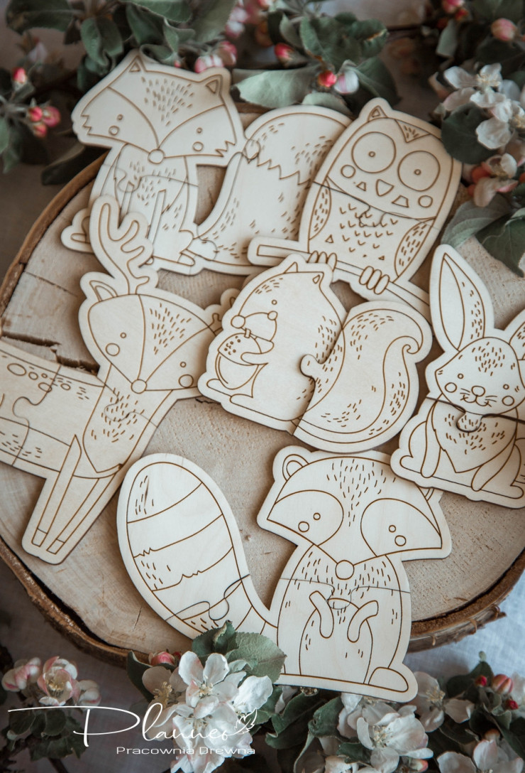 Drewniane Puzzle zwierzęta leśne