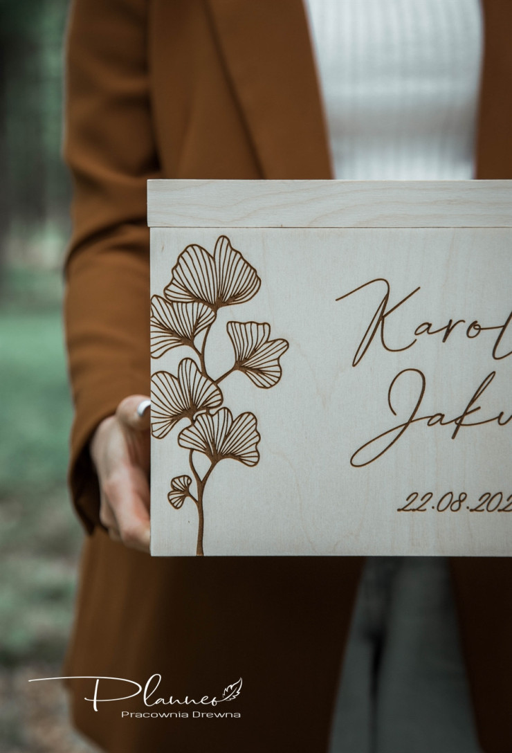 Grawerowany komplet skrzynka na koperty oraz pudełko na obrączki