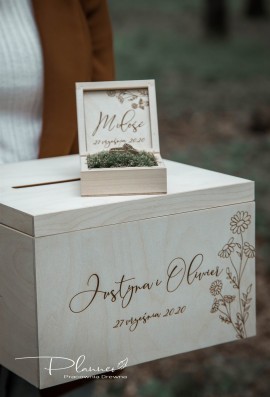Grawerowany komplet skrzynka na koperty oraz pudełko na obrączki
