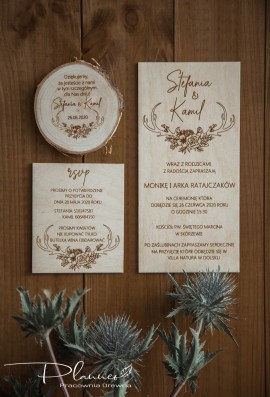 Drewniane grawerowane zaproszenia ślubne