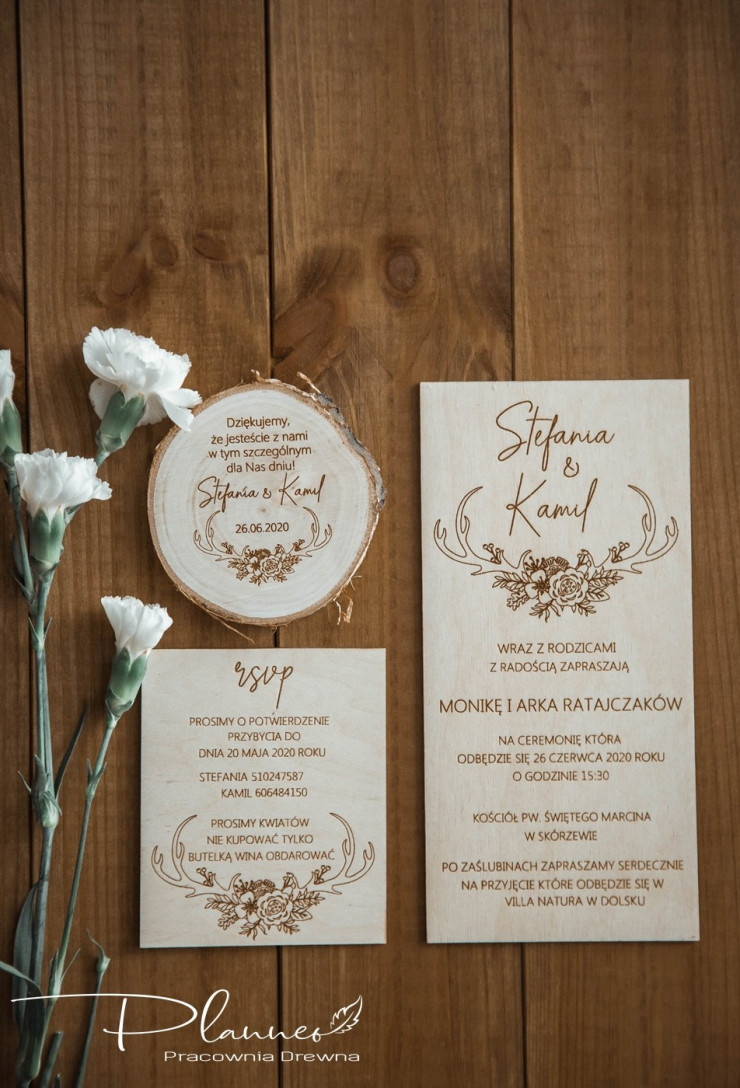 Grawerowane zaproszenia ślubne boho