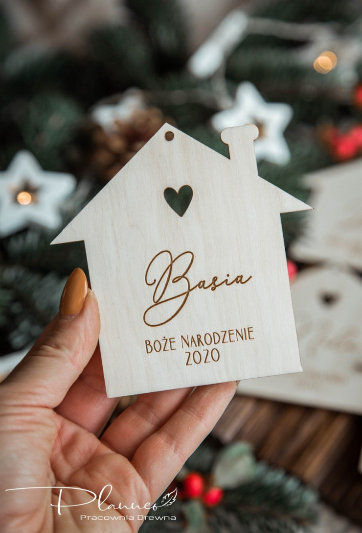 Bombki domki z imionami drewnienie