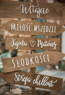 Zestaw drewnianych drogowskazów