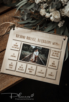 Drewniane podziękowanie dla rodziców ze zdjęciem