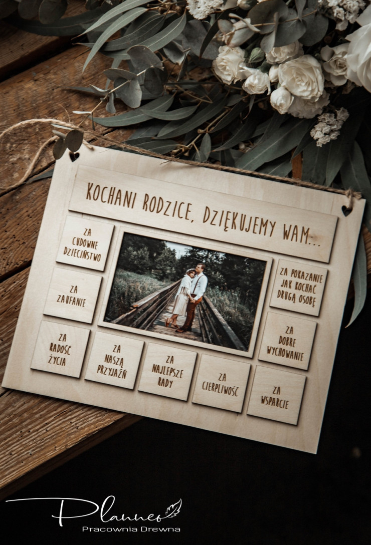 Drewniane podziękowanie dla rodziców ze zdjęciem