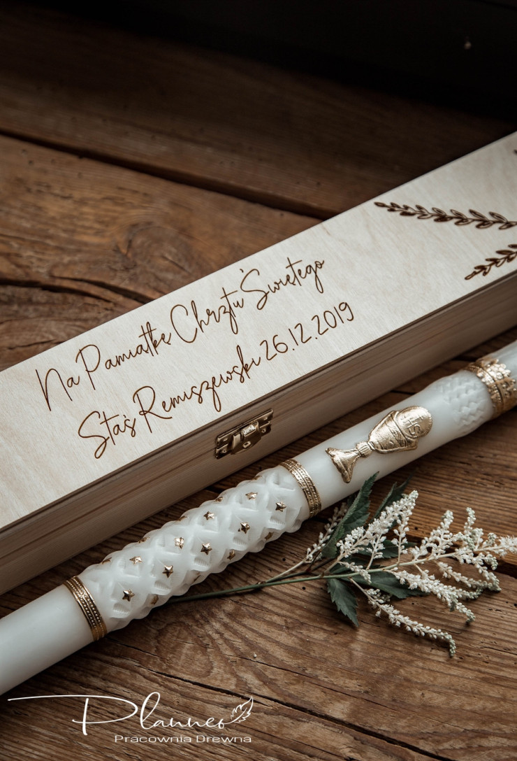 Pudełko drewniane na świecę gałązka