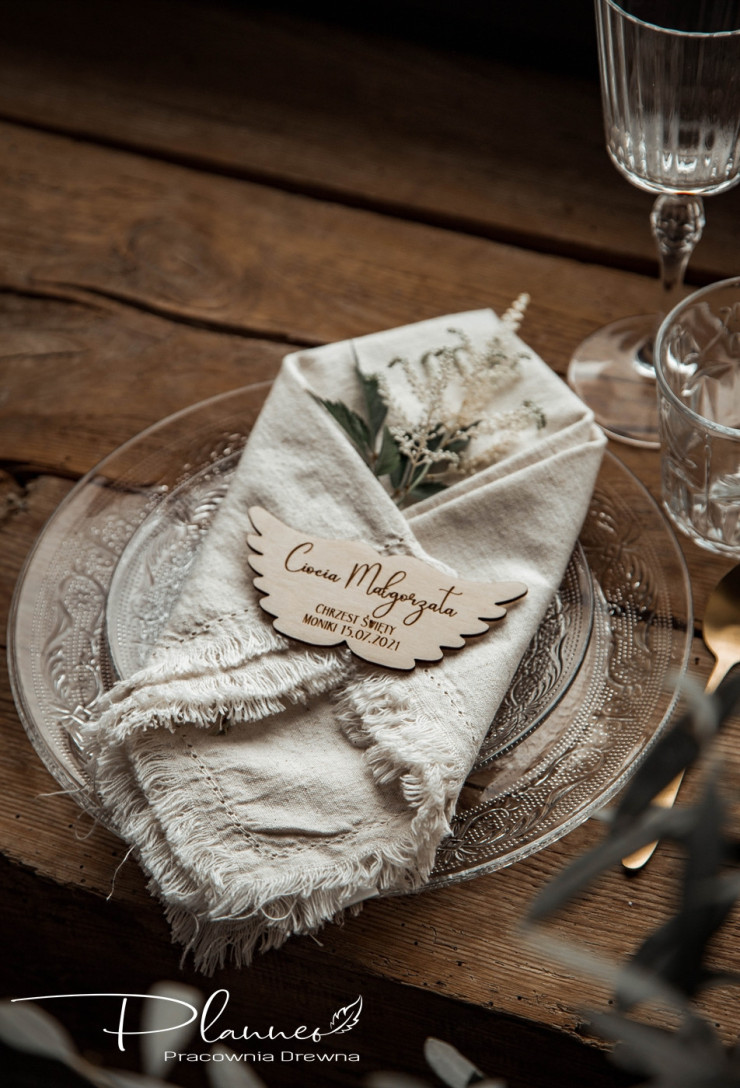 Winietka na Chrzest skrzydełka z drewna