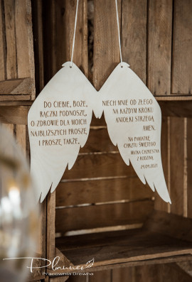 Skrzydełka grawerowane z modlitwą