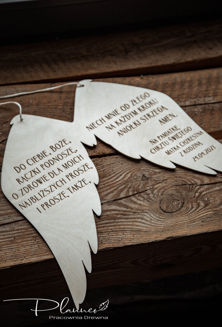 Skrzydełka duże drewniane z modlitwą