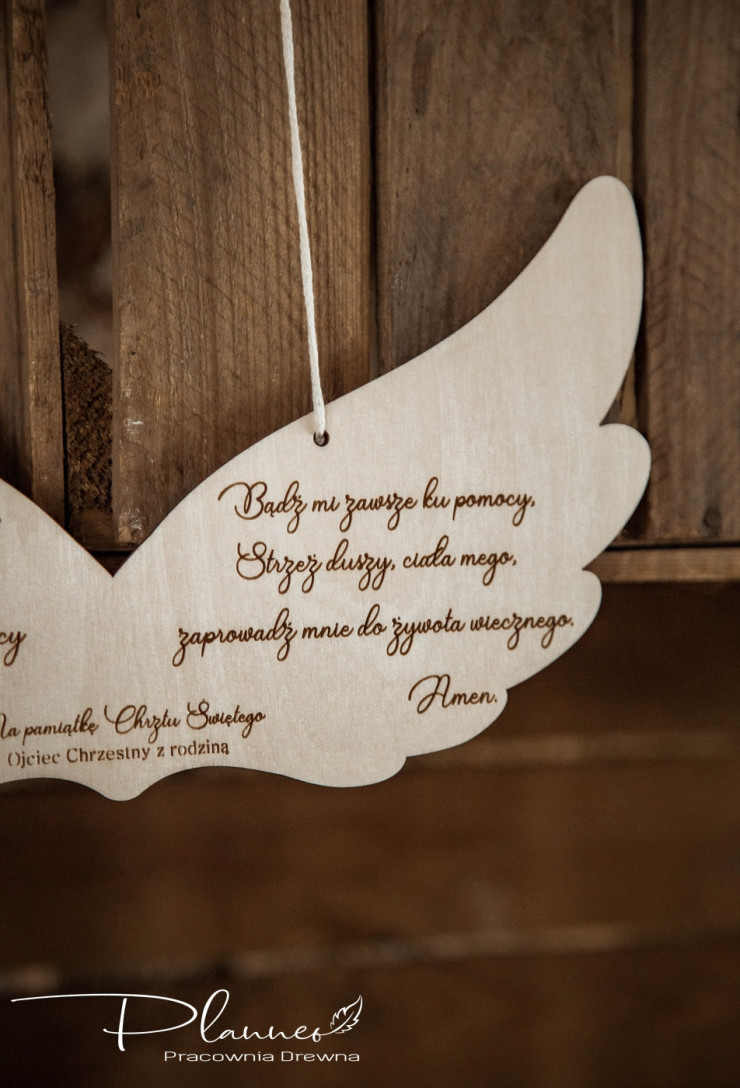 Skrzydełka małe grawer z modlitwą