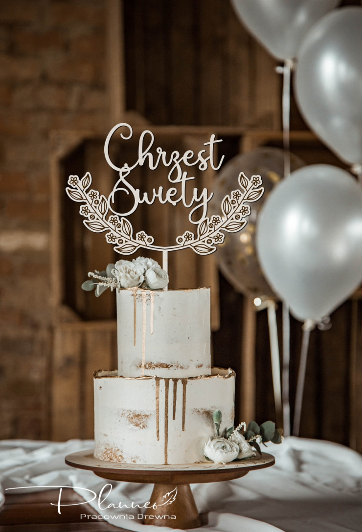 Topper drewniany na chrzest