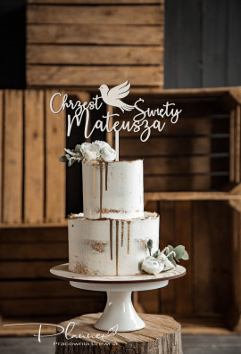 Topper drewniany chrzest święty gołąb