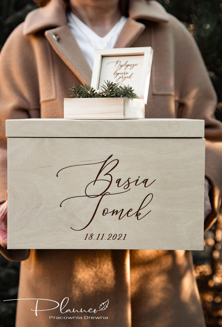 Grawerowany komplet skrzynka na koperty oraz pudełko na obrączki