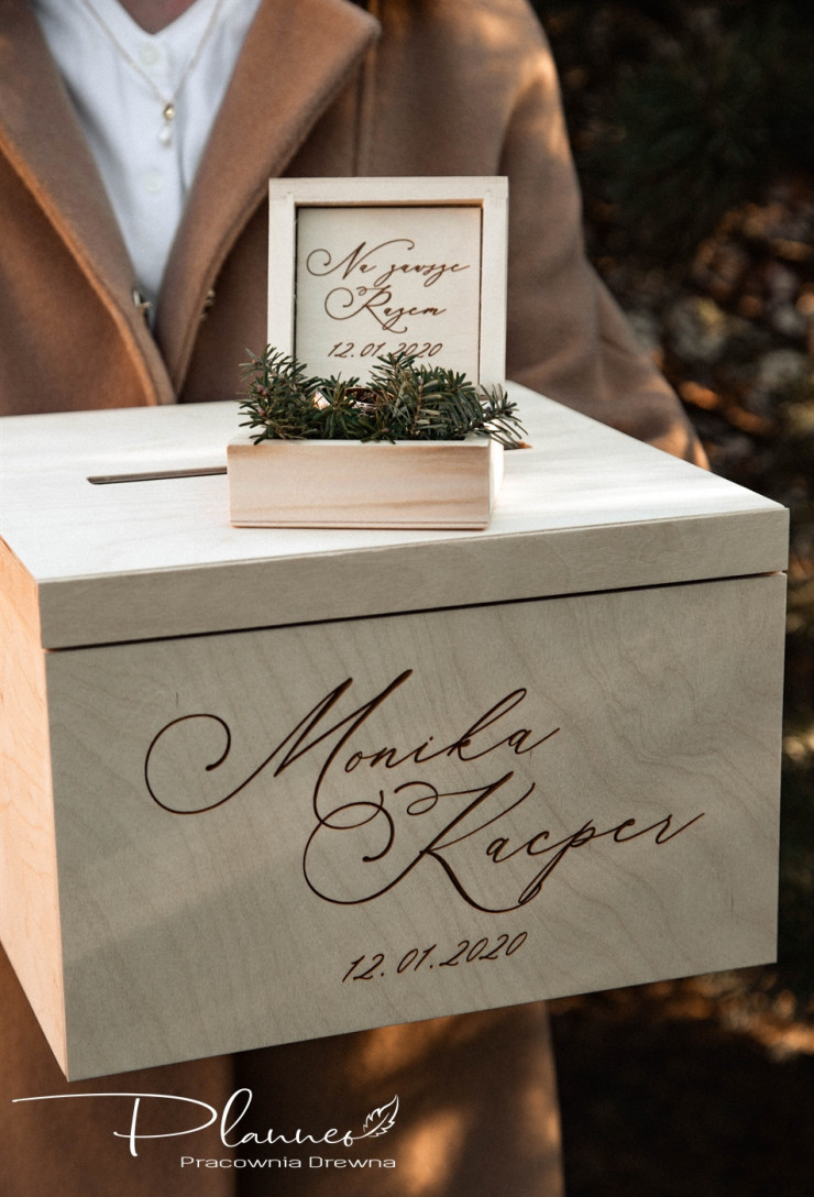 Grawerowany komplet skrzynka na koperty oraz pudełko na obrączki