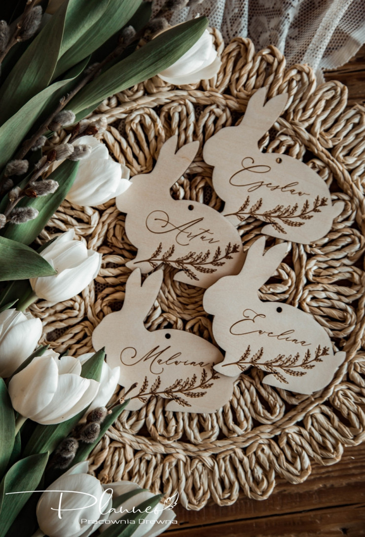 Zając z imieniem i gałązką