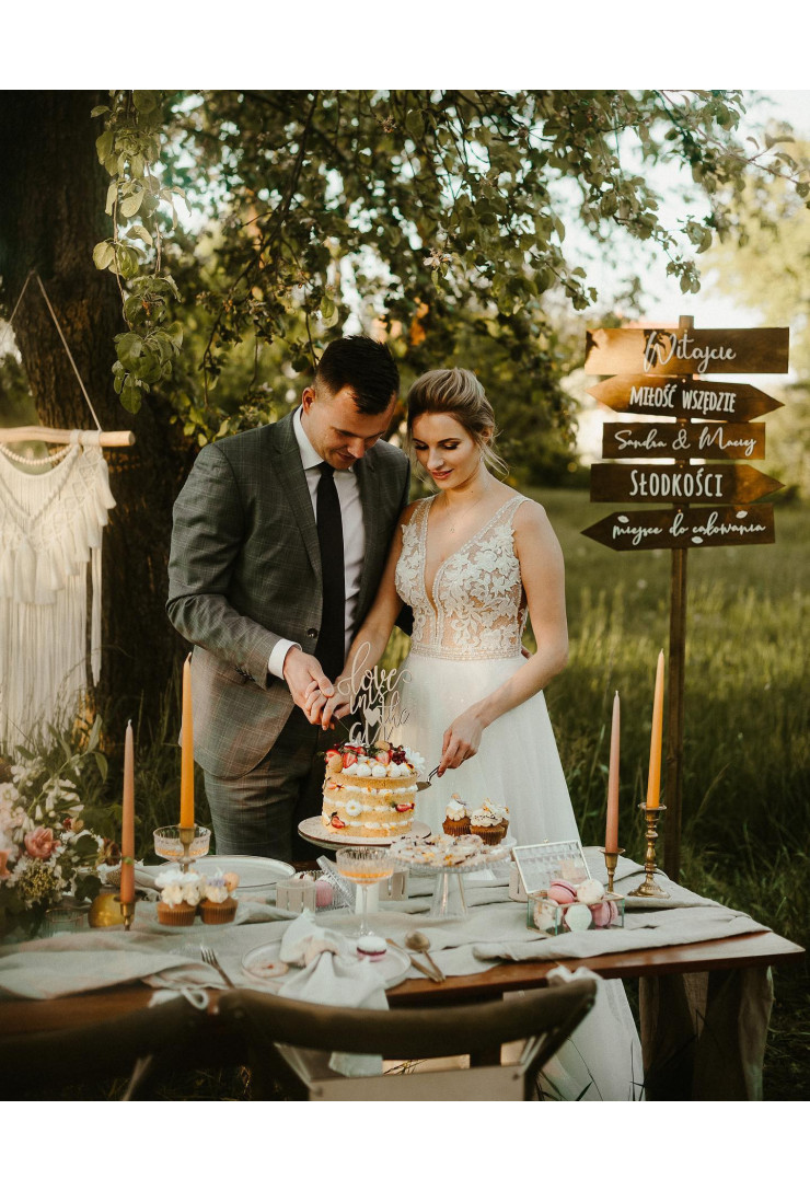 Topper ślubny drewniany