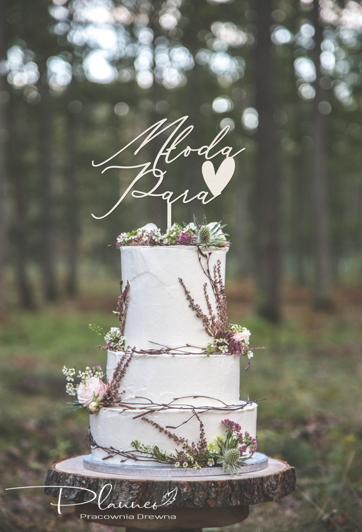 Drewniany Topper Młoda Para z sercem