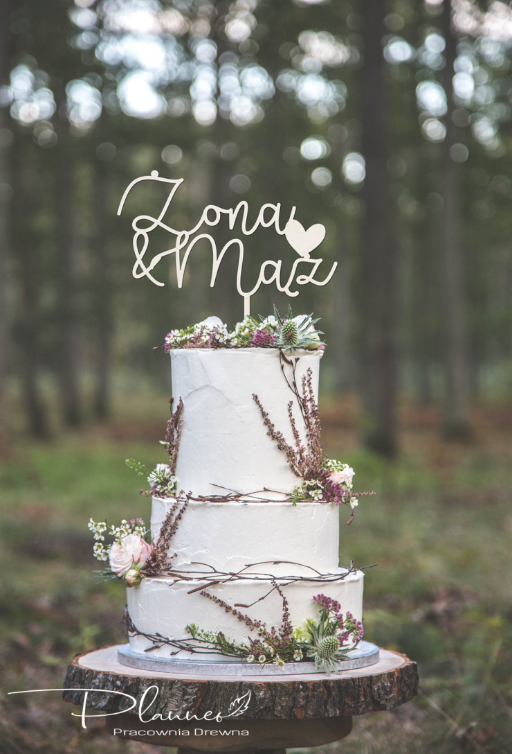 Drewniany Topper Żona i Mąż z sercem