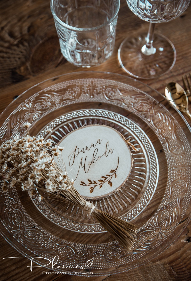 Winietka grawerowana ślubna drewniana