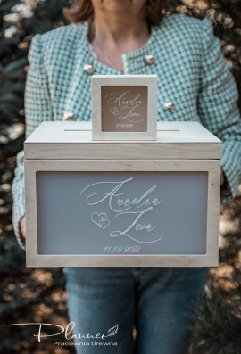 Grawerowany komplet skrzynka na koperty oraz pudełko na obrączki