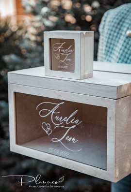 Komplet skrzynka na koperty oraz pudełko na obrączki plexi