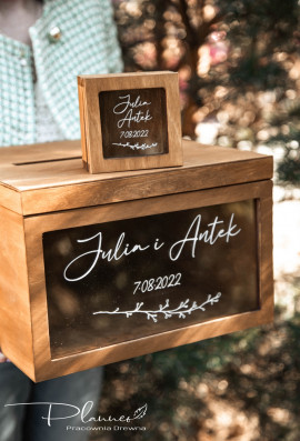 Grawerowany komplet skrzynka na koperty oraz pudełko na obrączki plexi