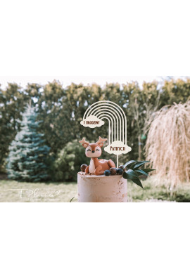 Topper drewniany Urodziny Tęcza