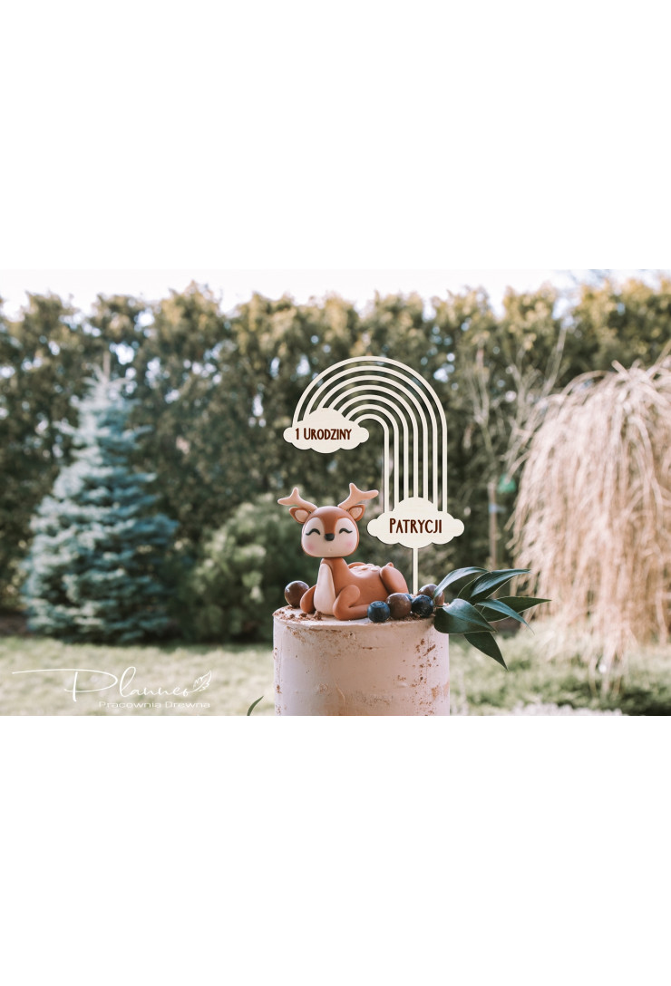 Topper drewniany Urodziny Tęcza