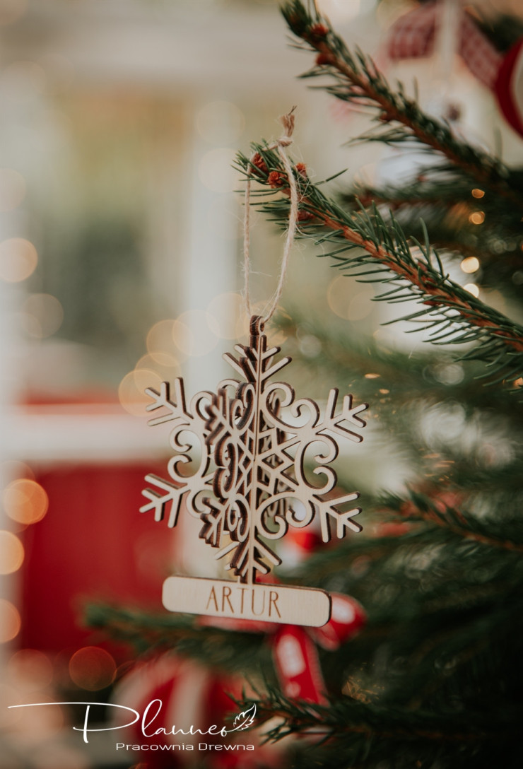 Bombka śnieżynka składana drewno