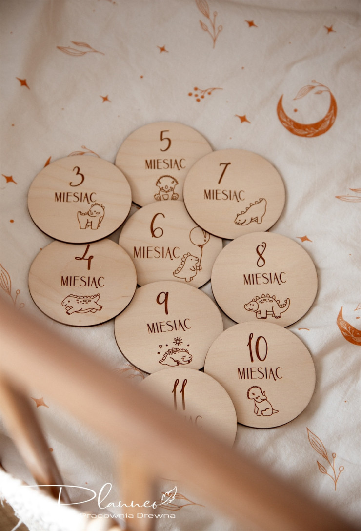 Tabliczki z miesiącami dinozaury